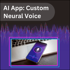 AI App: Custom Neural Voice. Microphone and soundwave app on a smartphone. Colorful waveform background.